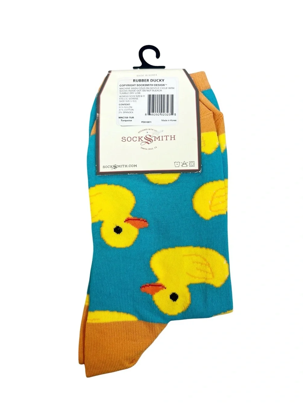 SockSmith Women’s Rubber Ducky Cotton Crew Socks Blue Yellow Retro Fun NWT